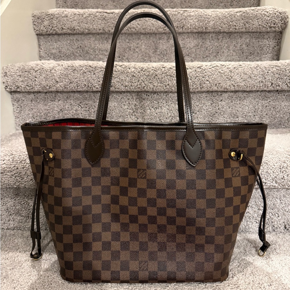 Auth Louis Vuitton Neverfull MM Damier Ebene Canvas Tote Bag